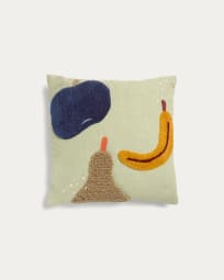Amarantha 100% cotton cushion cover with multicolour fruit prints in green, 45 x 45 cm
