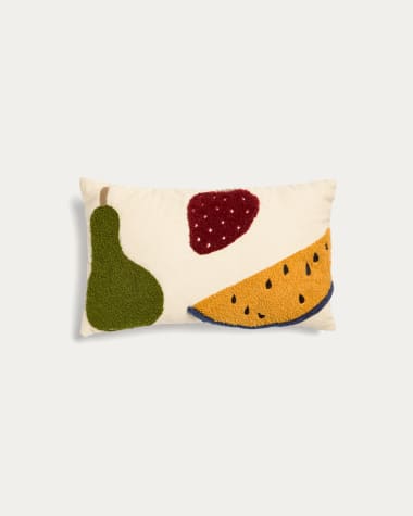 Amarantha 100% cotton cushion cover with multicolour fruit prints in white, 45 x 45 cm