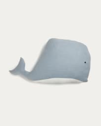 Cordelia whale shaped cushion, 100% cotton in blue