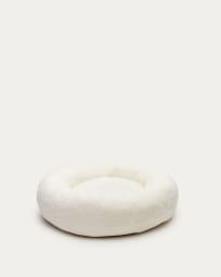 Woopy round bed for pets with with white fur small Ø 70 cm