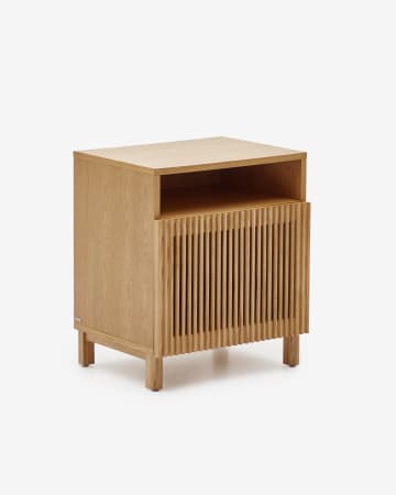 Beyla solid ash wood beside table with oak veneer, 53 x 62 cm
