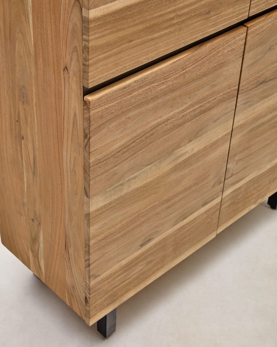 Aparador Uxue 4 puertas de madera maciza de acacia con acabado natural 100  x 155 cm