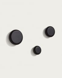 Nadue set of 3 solid beech wood wall hooks with a black finish