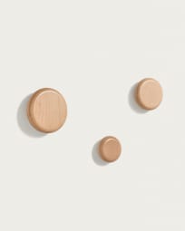 Nadue set of 3 solid beech wood wall hooks with a natural finish