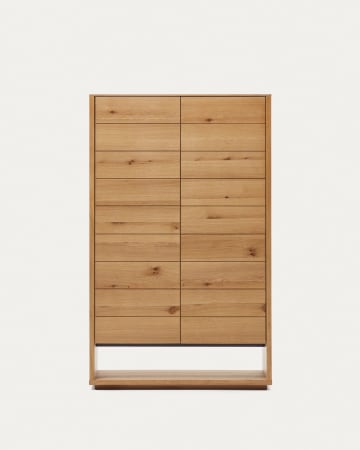Alguema tall sideboard with 2 doors in oak wood veneer with natural finish, 100 x 163,5 cm