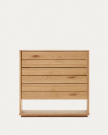 Alguema chest of drawers with 3 drawers in oak wood veneer with natural finish, 100 x 97 cm