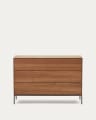 Vedrana 3 drawer chest of drawers in walnut veneer with black steel legs, 110 x 75 cm