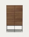 Vedrana Highboard 4 Türen aus Nussholzfurnier und Stahlbeine in Schwarz 97,5 x 160 cm