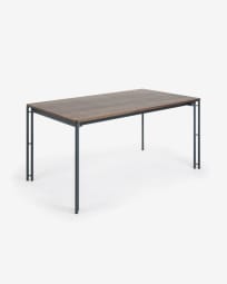 Kesia walnut veneer extendable table and steel legs in a black finish, 160 (220) x 90 cm