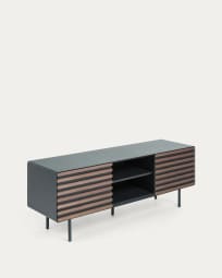 Kesia TV stand with walnut wood veneer with black lacquer & black steel