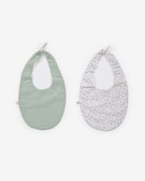 Yamile set of 2 bibs 100% organic cotton (GOTS) in turquoise and white with grey leaves