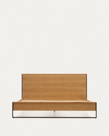 Kave Home - Cama doble Dyla beige 150 x 190 cm con estructura de madera de  haya