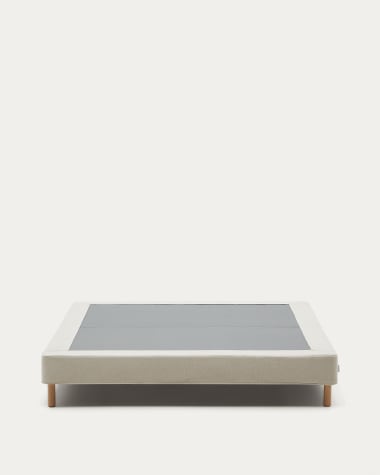Base déhoussable Ofelia beige avec pieds en bois de hêtre pour matelas 160x200 cm