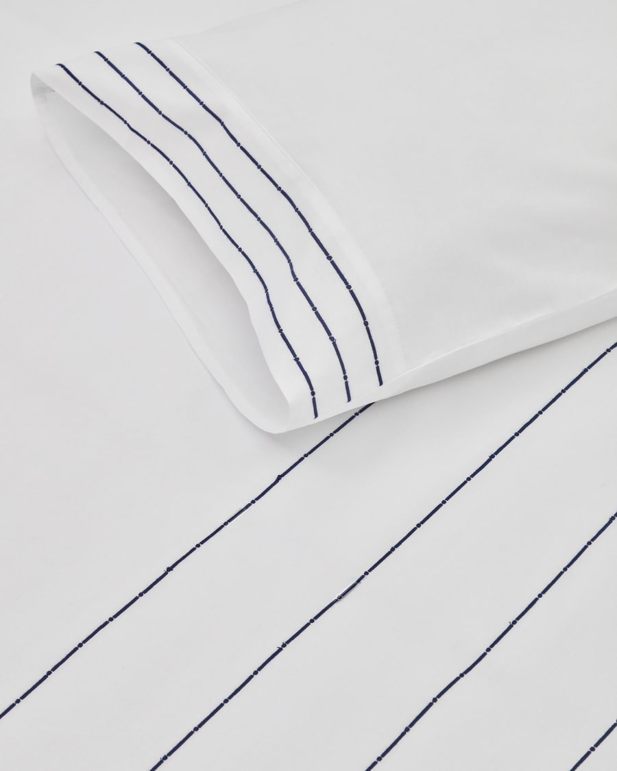 Set Cintia fundas nórdica y de almohada algodón percal blanco bordado rayas cama  135 cm