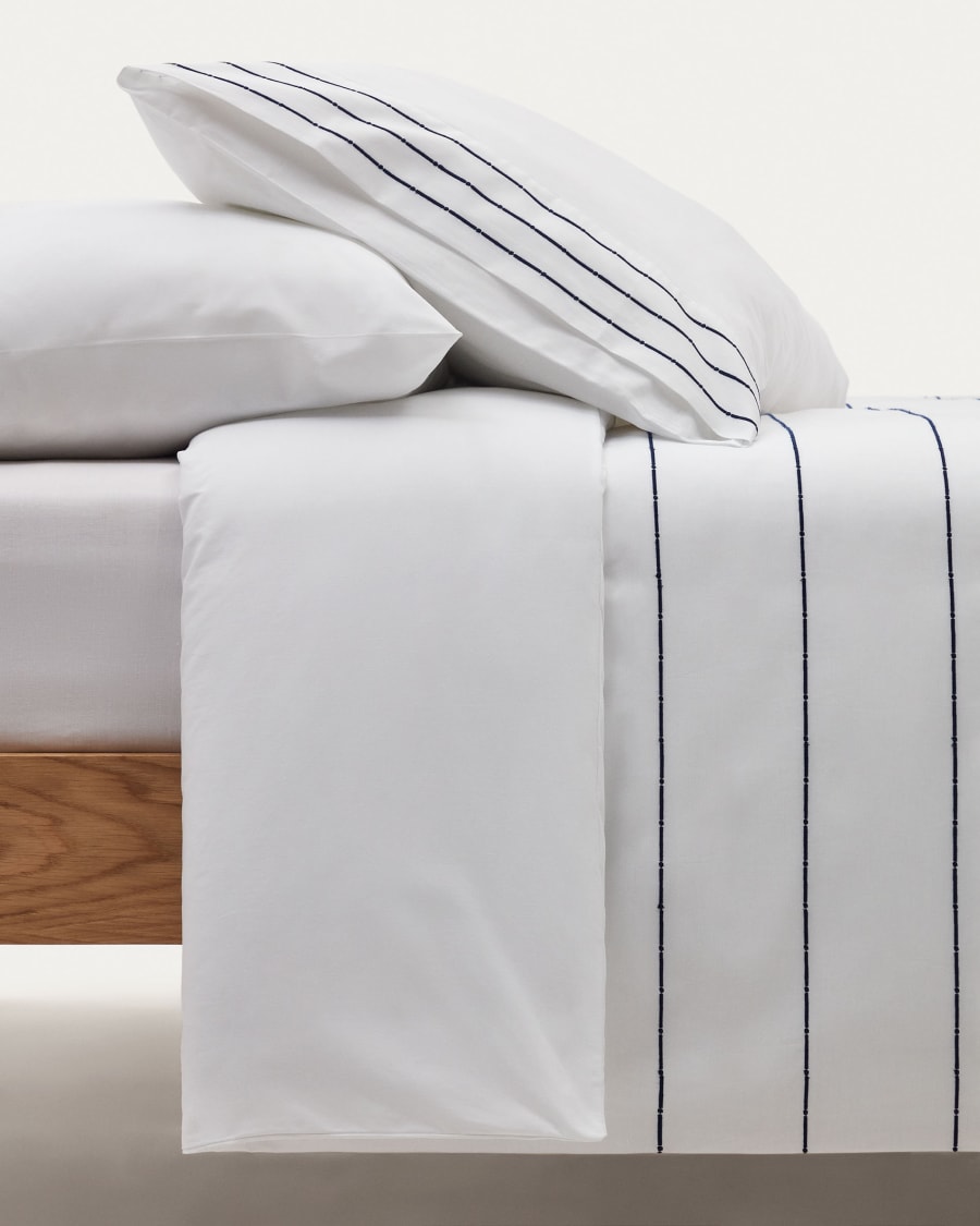Set Cintia fundas nórdica y de almohada algodón percal blanco bordado rayas  cama 90 cm