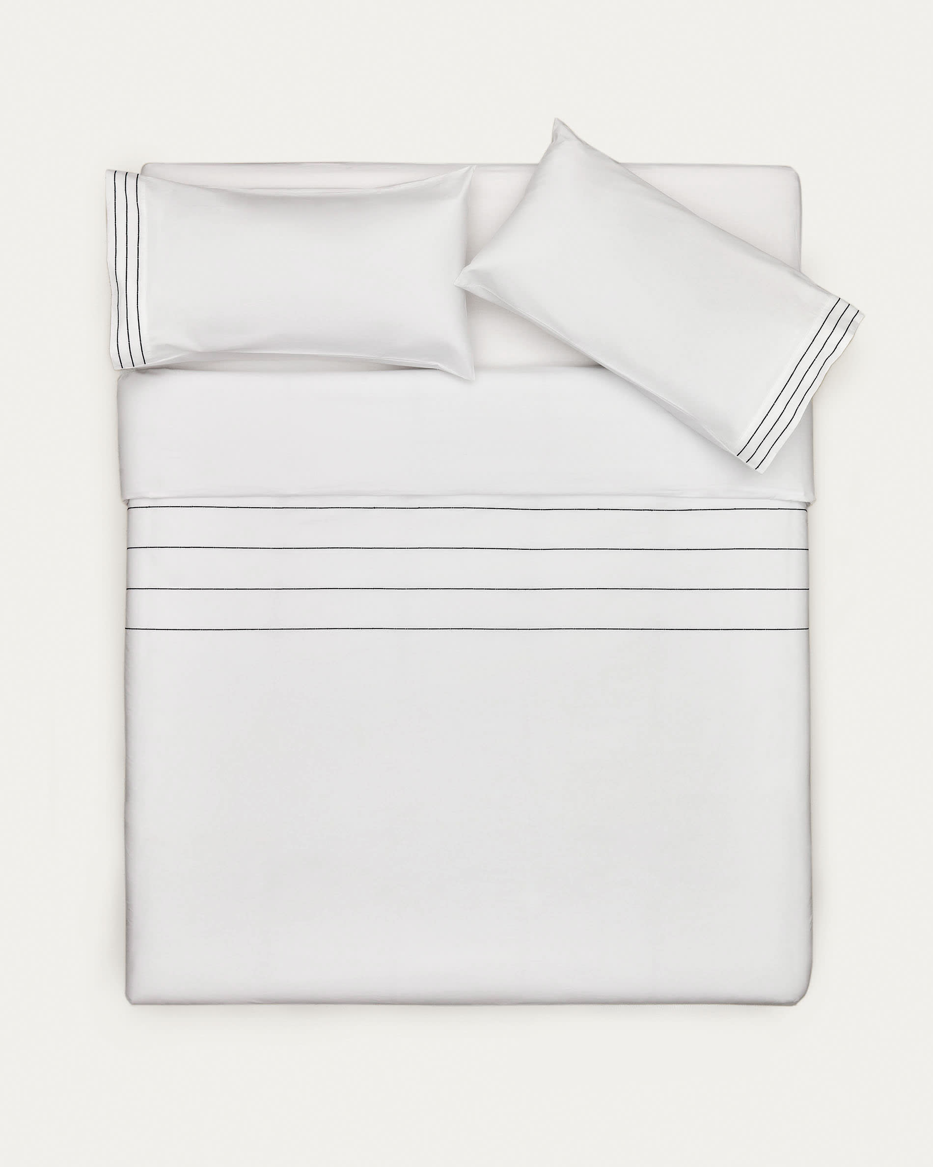 Set Cintia fundas nórdica y de almohada algodón percal blanco bordado rayas cama  135 cm