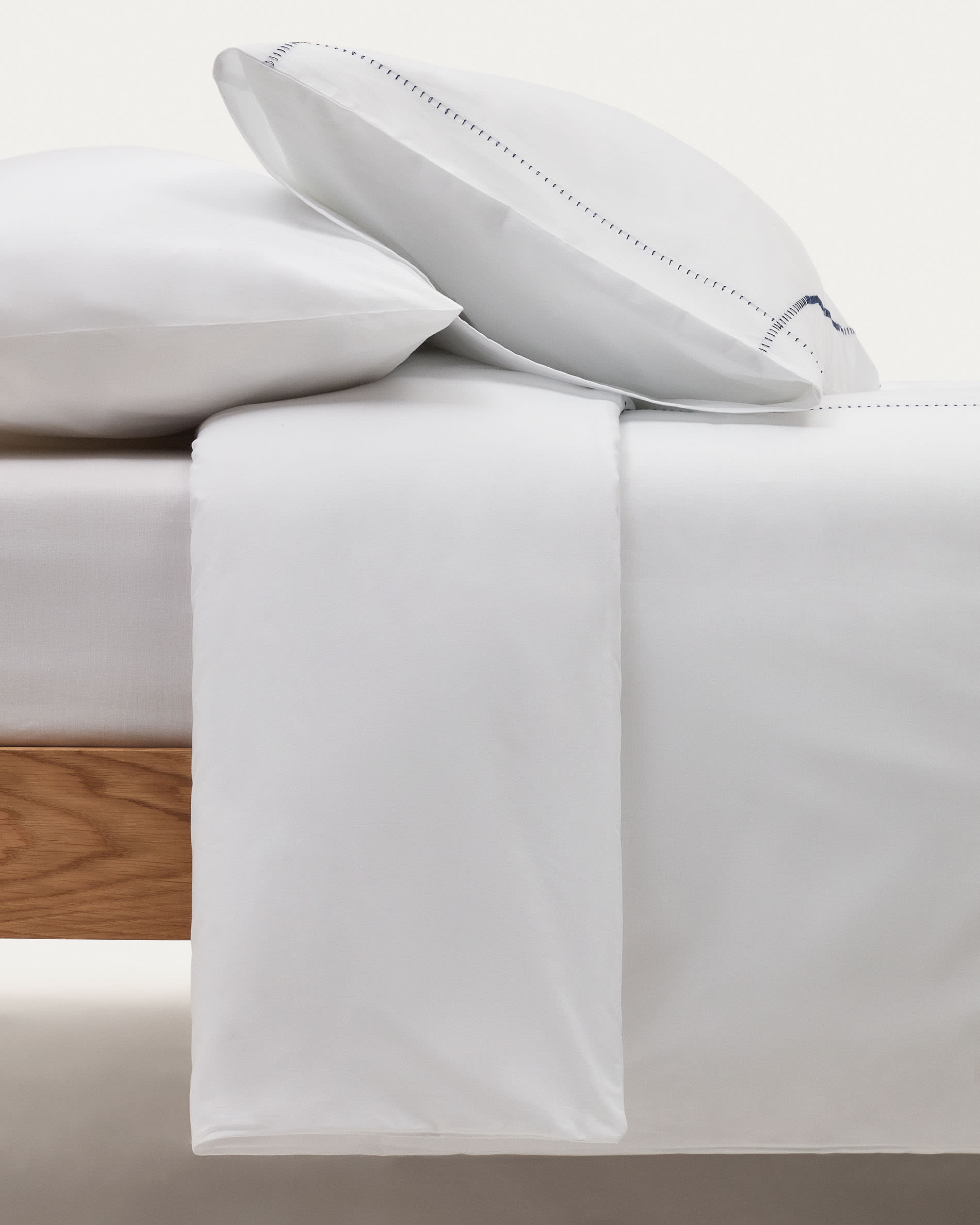 Set Teia fundas nórdica y de almohada algodón percal blanco bordado floral cama  90 cm