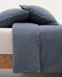 Set Simmel fundes nòrdica i de coixí de cotó i lli color blau per a llit 90 cm