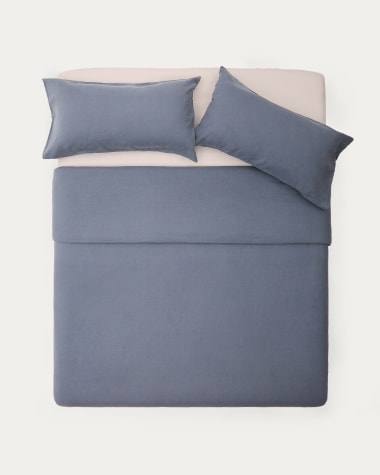 Ensemble Simmel housse de couette et taies d’oreiller en coton et lin couleur bleue pour lit 180 cm
