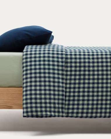 Set Yanil fundas nórdica, almohada, bajera 100% algodón cuadros verde y azul cama 70 cm