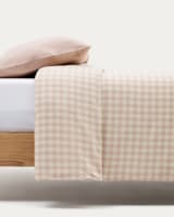 Set Yanil fundas nórdica almohada bajera 100% algodón cuadros rosa y beige  cama 60 cm