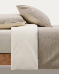 Zestaw Sotela poszwa na kołdrę i poszewka na poduszkę haftowane paski 100% bawełna perkalowa beżowe łóżko 90cm