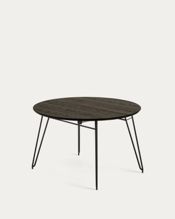 Table ronde extensible Milian placage en frêne et pieds en acier noir Ø 120 (200) cm