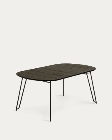 Stół rozkładany Milian 140 (220) x 90 cm fornir jesionowy czarne stalowe nogi