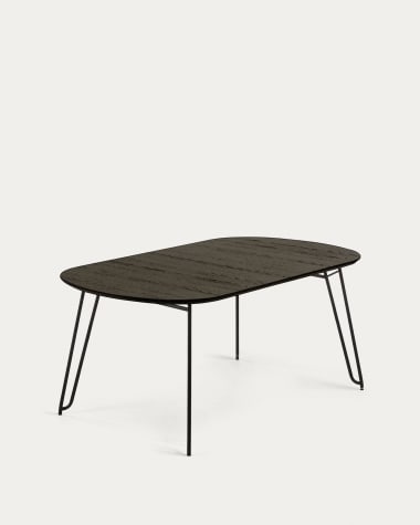 Milian ausziehbarer Tisch 170 (320) x 100 cm Eschenfurnier und schwarze Stahlbeine