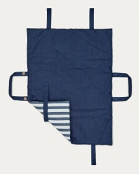 Tabby 100% cotton portable pet blanket with blue and grey stripes, 60 x 80 cm