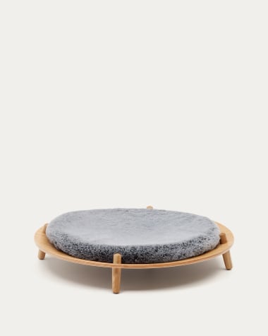 Bunola Bett für Haustier aus Eschenfurnier und flauschigem Kissen in Grau Ø 70 cm