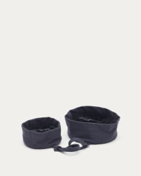Trufa set of 2 100% waterproof cotton collapsible food and water bowls in blue