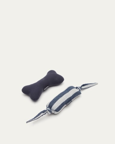 Set Tabby di 2 giocattoli per animali domestici combinato a strisce grigio e blu