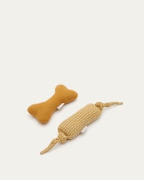 Set Trufa di 2 giocattoli per animali domestici combinato con cuciture senape e bianco