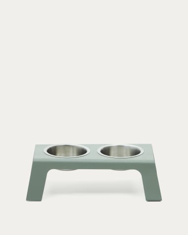 Rocky  food/water bowl for pets with support in green stainless steel, 40 x 25 cm