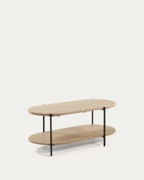 Mesa de centro Palmia 110 x 55 cm madeira maciça de mangueira pernas aço acabamento preto