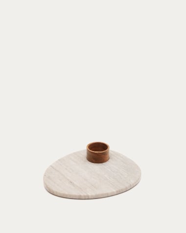 Rinlo beige marble serving board with solid acacia wood bowl