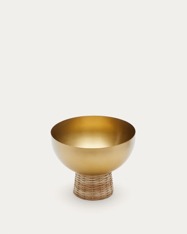 Suli small bowl made of gold-finished stainless steel and rattan