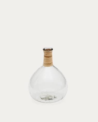 Vaas Serlina van rotan en gerecycled transparant glas 30 cm