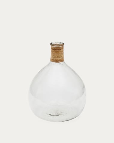 Vaas Serlina van rotan en gerecycled transparant glas 37 cm