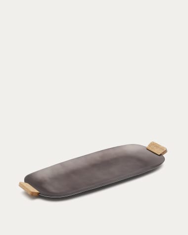 Soran elongated tray made of wood and black stainless steel