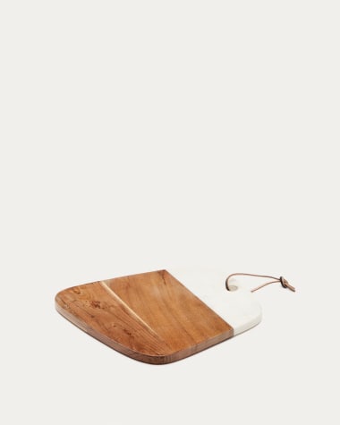 Macy large beige marble and wood serving board