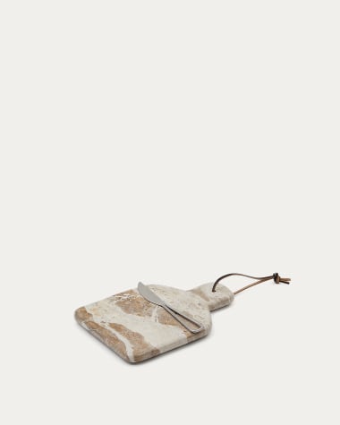 Suka small cutting board and beige marble knife set