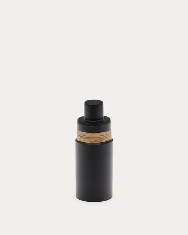 Shai cocktail shaker in black stainless steel and rattan