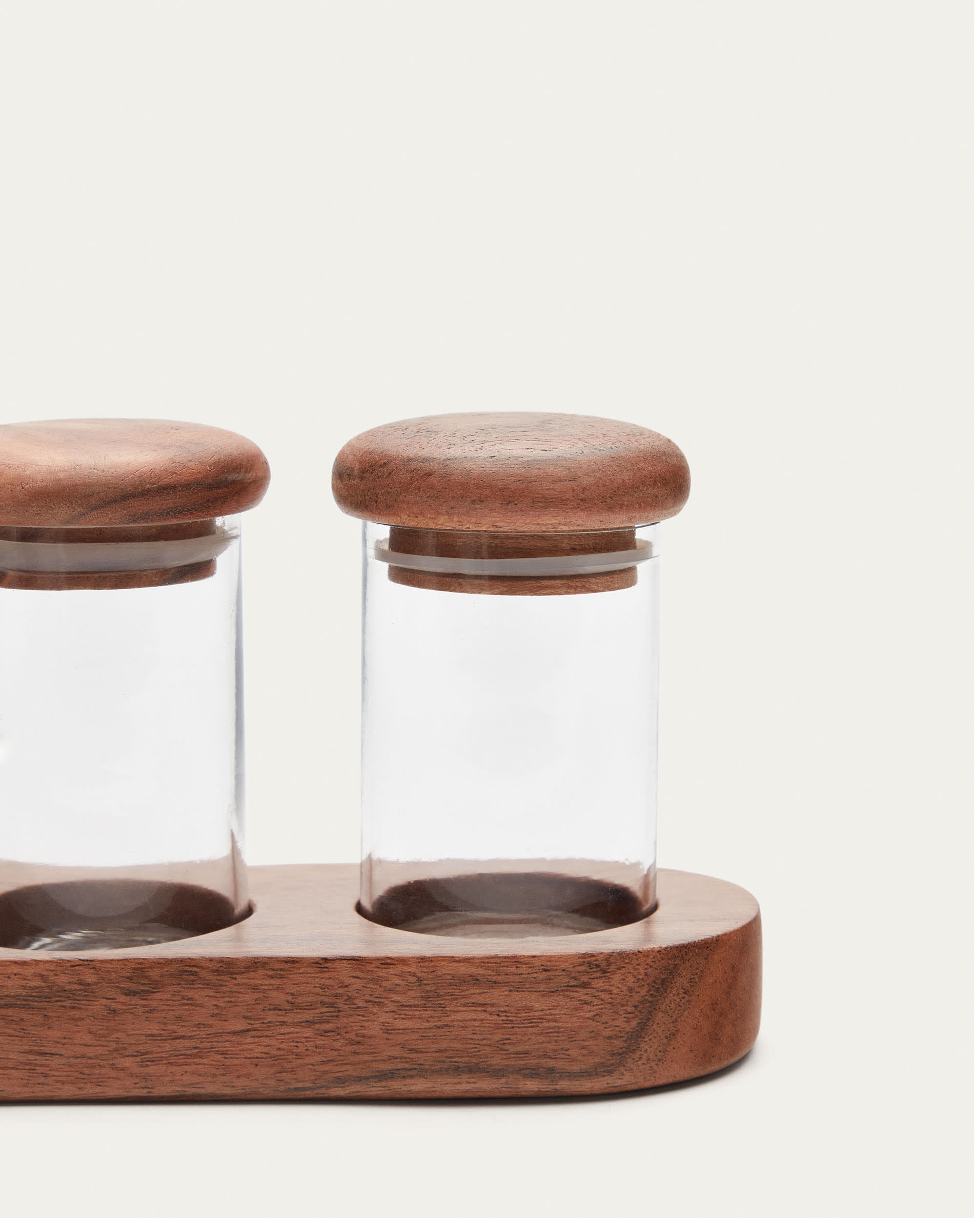 Set Emelin de 3 frascos especiarias de vidro e madeira de acácia | Kave Home