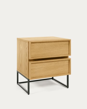 Taiana bedside table with oak veneer and steel frame with black finish 45 x 51 cm