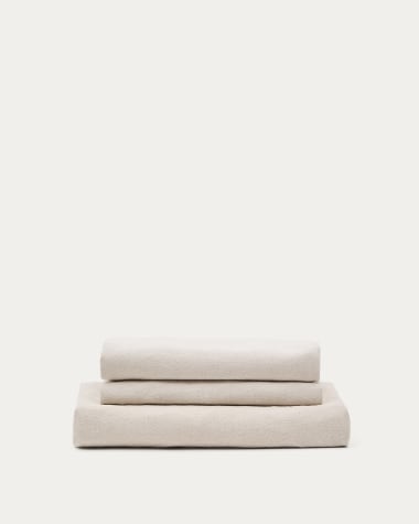Housse pour canapé Zenira 3 places avec coussins en coton et lin beige 230 cm