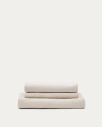 Zenira 3-seater sofa cover with beige cotton and linen cushions, 230 cm