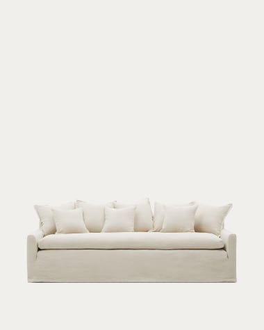 Sofá desenfundable Zenira 3 plazas con cojines de algodón y lino beige 230 cm FSC 100%