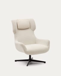 Zalina swivel armchair in white shearling and steel with black finish